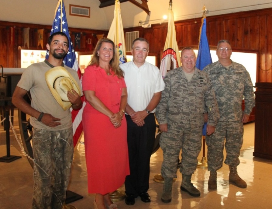 Freeholder Serena DiMaso and Commissioner of Labor Harold Wirths were given a tour of the Sea Girt National Guard Training Center on July 8, 2014 to see the progress of restoration and rebuilding projects. Pictured left to right: New hire Steven Kenney of Neptune, Freeholder Serena DiMaso, Commissioner Harold Wirths, Brigadier General Michael Cunniff, Adjutant General, NJ Department of Military and Veterans Affairs and CW4 Frank Albanese, Superintendent of the National Guard Training Center. 